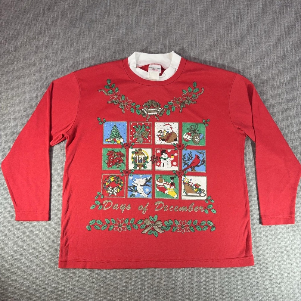 Holiday Time Shirt Womens Large Red Days Of December Christmas Graphic Vintage